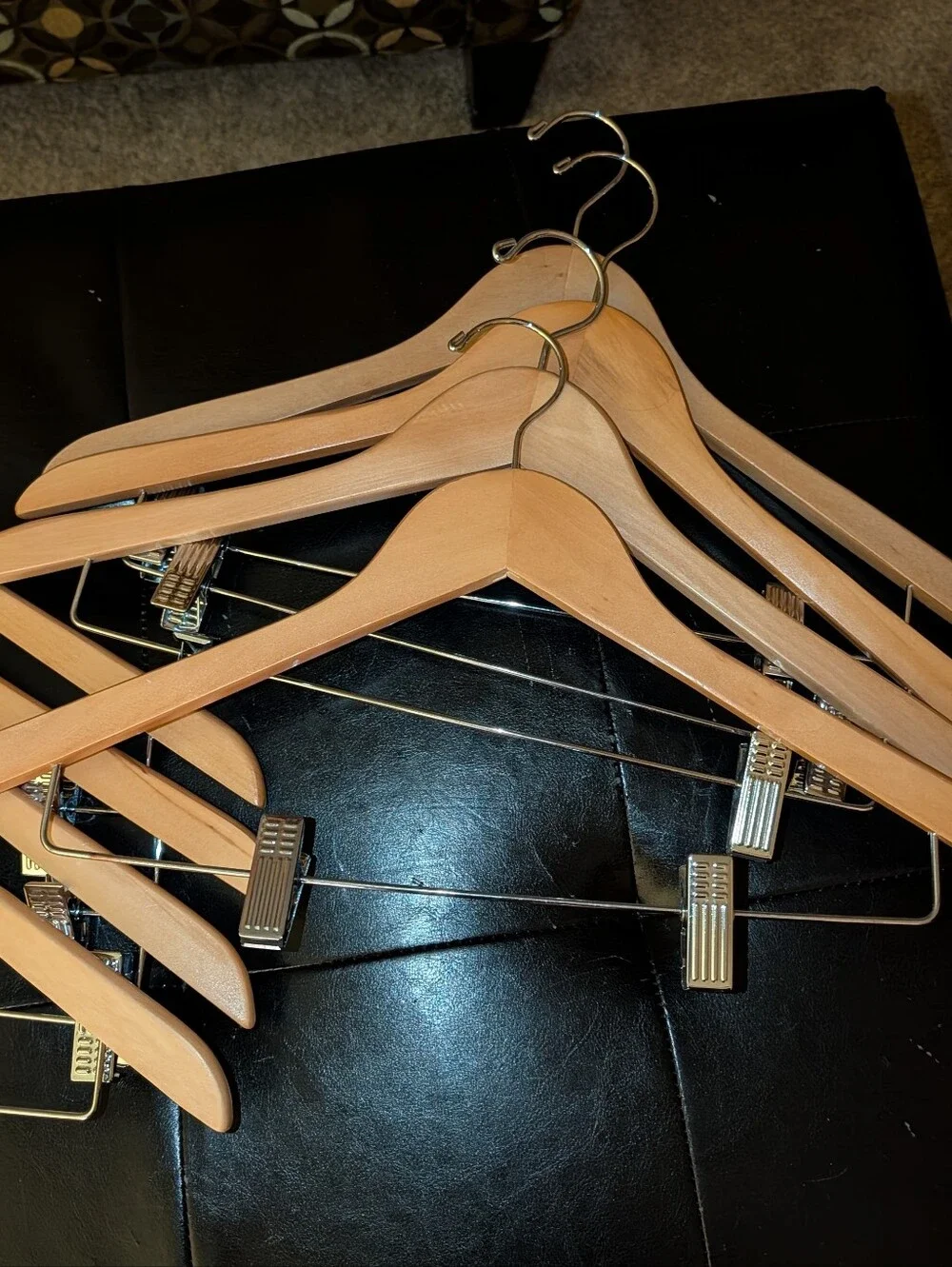 Classic Wooden Suit Hangers with Clips - Natural Wood Set Of 8